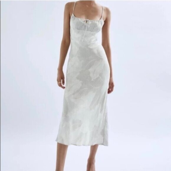 NEW WILFRED Bellow Dress Midi Long Silver Sage Grey Floral Birch 00 Aritzia - Picture 1 of 14